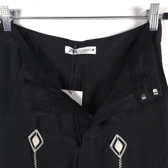 NWT Zara Embroidered High Waisted Silky Satin Wide Leg Pants 6895/272/800/ XS - Picture 7 of 16